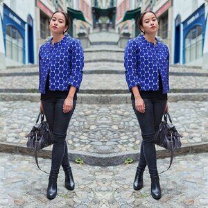 Marni X H&M Blue Polka Dot Retro Style Cropped Blazer Size 4